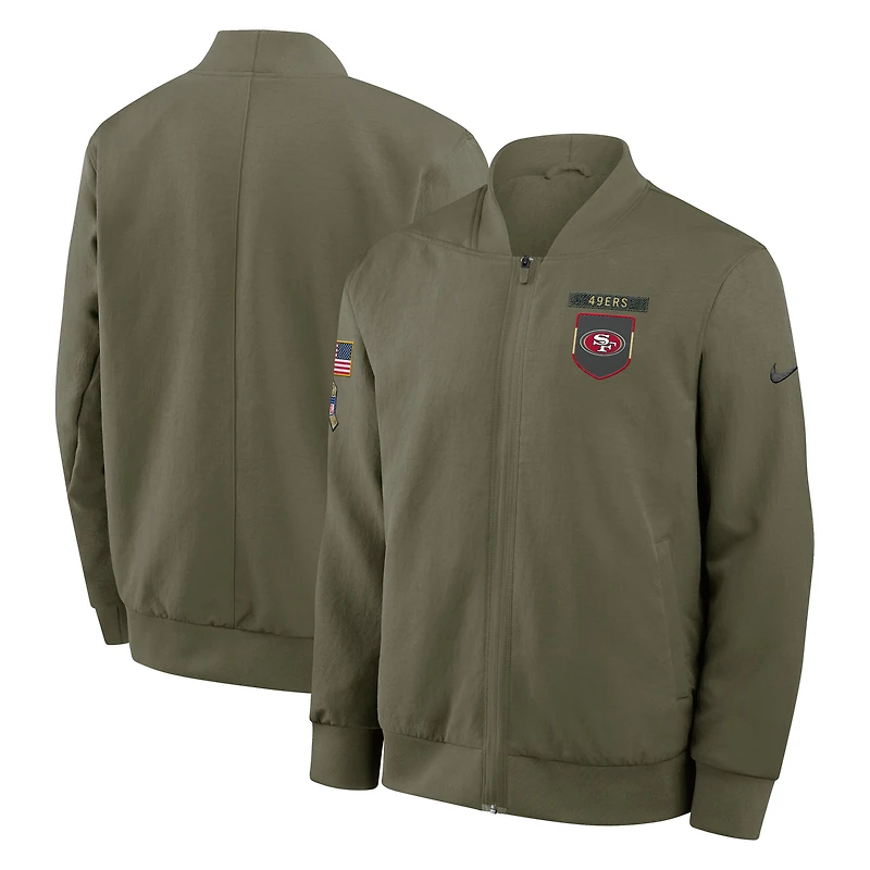 Men's Nike Olive San Francisco 49ers 2025 Salute to Service Sideline Full-Zip Bomber Jacket