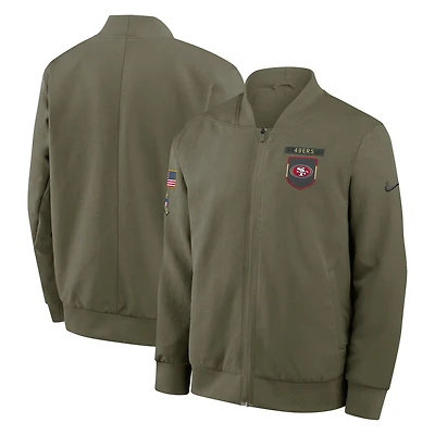 Men's Nike Olive San Francisco 49ers 2025 Salute to Service Sideline Full-Zip Bomber Jacket