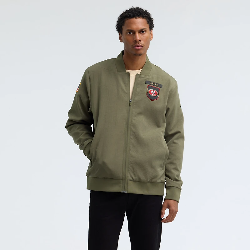 Men's Nike Olive San Francisco 49ers 2025 Salute to Service Sideline Full-Zip Bomber Jacket