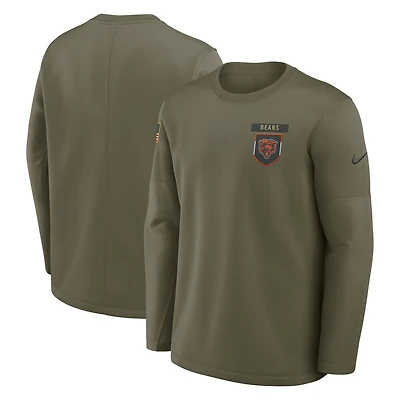 Men's Nike Olive Chicago Bears 2025 Salute to Service Sideline Coaches Therma-FIT Long Sleeve Shirt