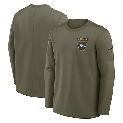 Men's Nike Olive Denver Broncos 2025 Salute to Service Sideline Coaches Therma-FIT Long Sleeve Shirt