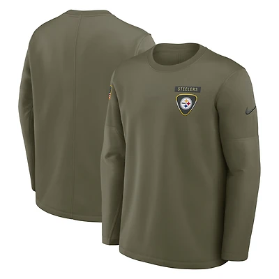 Men's Nike Olive Pittsburgh Steelers 2025 Salute to Service Sideline Coaches Therma-FIT Long Sleeve Shirt