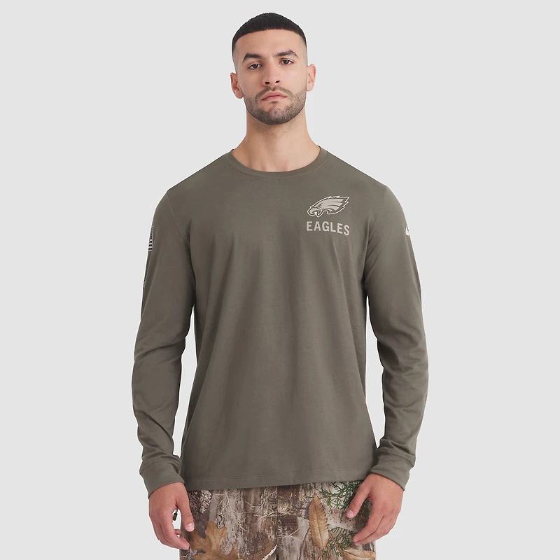 Men's Nike Olive Philadelphia Eagles 2025 Salute to Service Sideline Long Sleeve T-Shirt