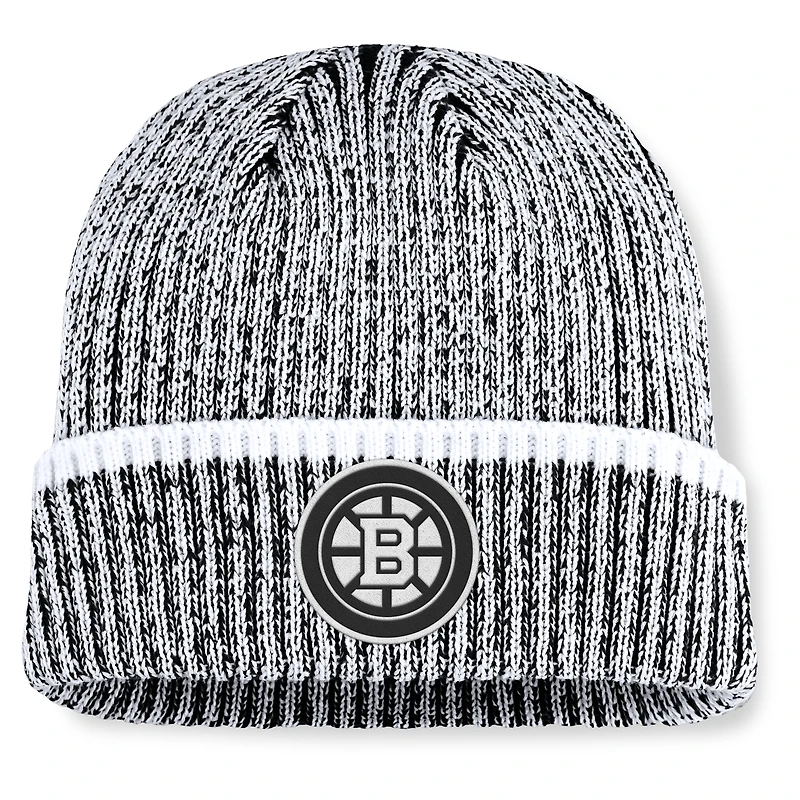 Men's Fanatics Black/White Boston Bruins Fundamental Haze Cuffed Knit Hat