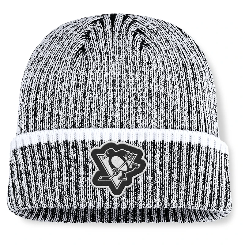 Men's Fanatics Black/White Pittsburgh Penguins Fundamental Haze Cuffed Knit Hat