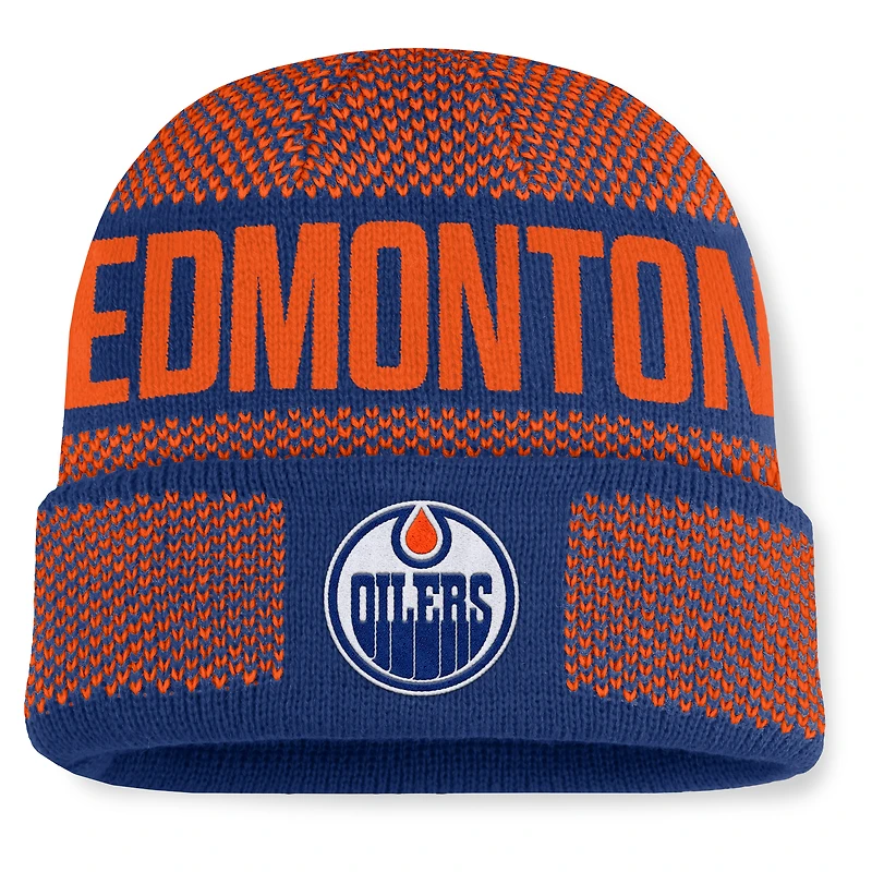 Men's Fanatics Royal/Orange Edmonton Oilers Fundamentals Shelter Cuffed Knit Hat