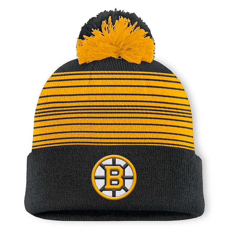 Men's Fanatics Black Boston Bruins Fundamental Spirit Cuffed Pom Knit Hat