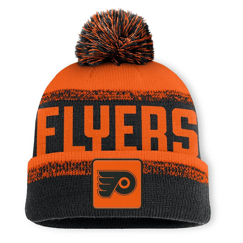 Men's Fanatics Black/Orange Philadelphia Flyers Fundamentals Thrive Cuffed Knit Hat with Pom