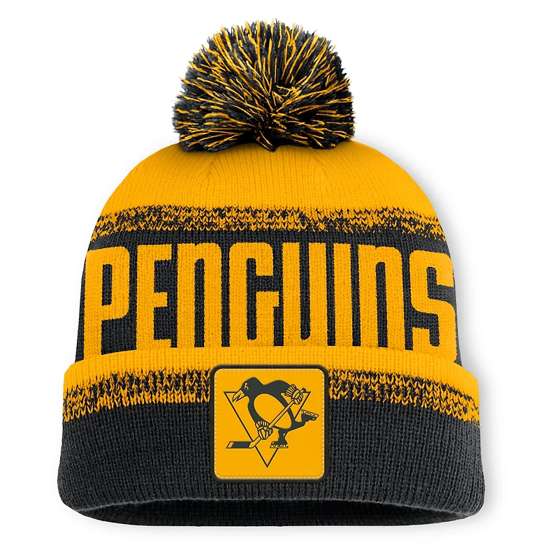 Men's Fanatics Black/Gold Pittsburgh Penguins Fundamentals Thrive Cuffed Knit Hat with Pom
