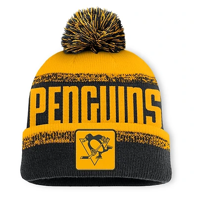 Men's Fanatics Black/Gold Pittsburgh Penguins Fundamentals Thrive Cuffed Knit Hat with Pom