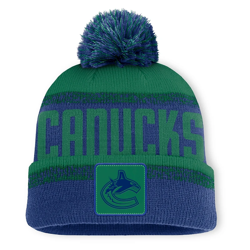 Men's Fanatics Blue/Green Vancouver Canucks Fundamentals Thrive Cuffed Knit Hat with Pom