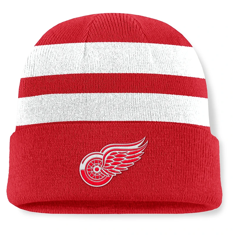 Men's Fanatics Red/White Detroit Red Wings Fundamental Swipe Stripe Cuffed Knit Hat