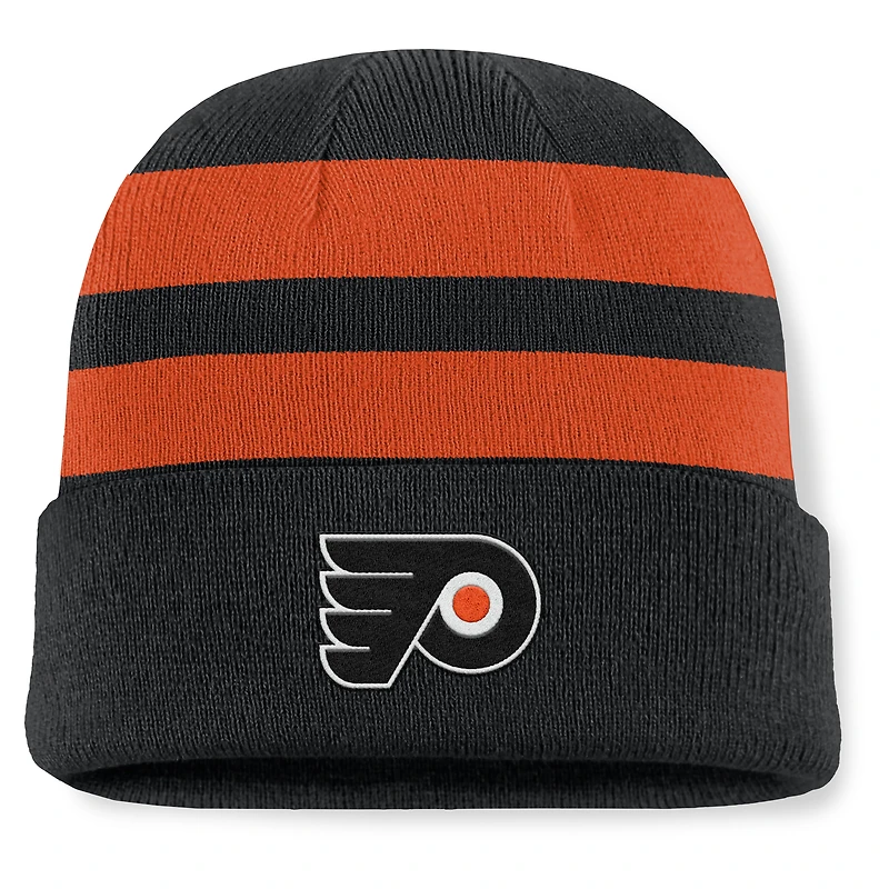 Men's Fanatics Black/Orange Philadelphia Flyers Fundamental Swipe Stripe Cuffed Knit Hat