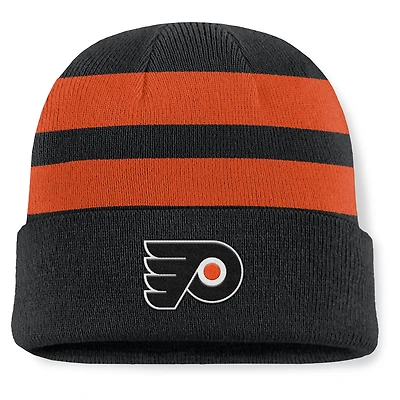 Men's Fanatics Black/Orange Philadelphia Flyers Fundamental Swipe Stripe Cuffed Knit Hat