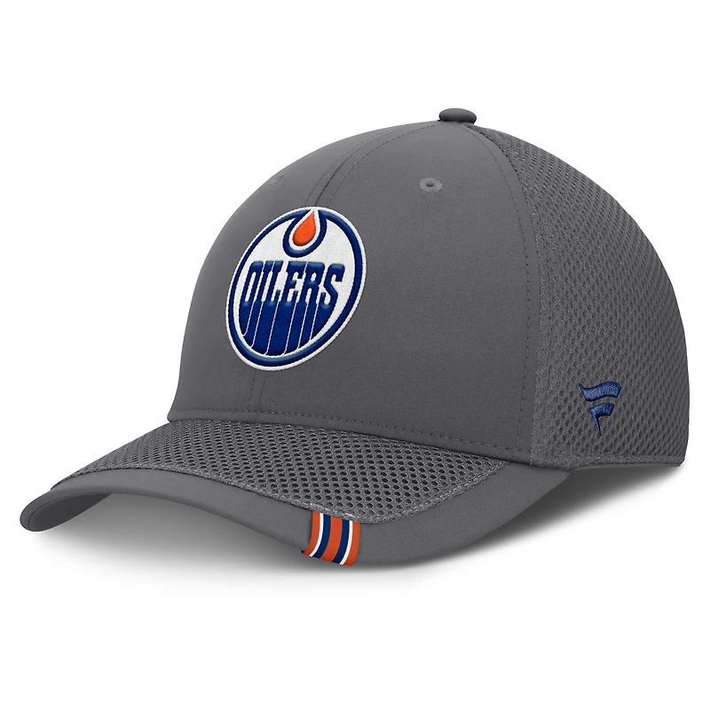 Men's Fanatics Gray Edmonton Oilers Clincher Team Stripes Flex Hat