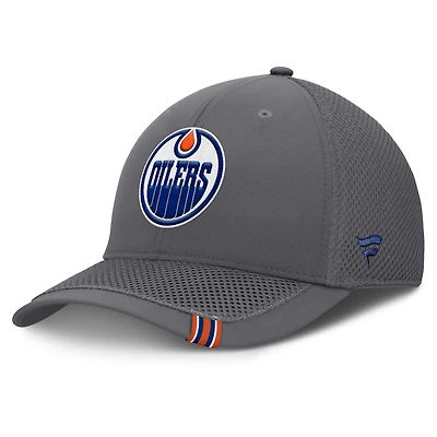 Men's Fanatics Gray Edmonton Oilers Clincher Team Stripes Flex Hat