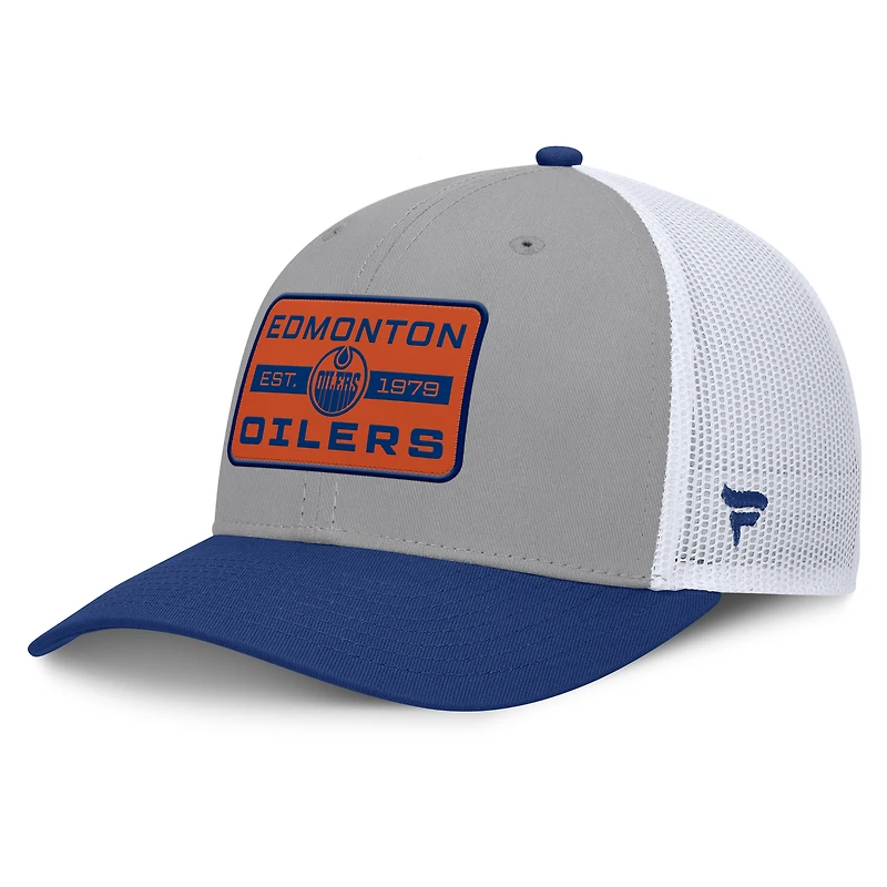 Men's Fanatics Gray/Royal Edmonton Oilers Fundamental Adapt Trucker Adjustable Hat