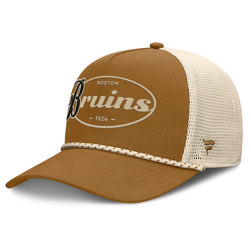 Men's Fanatics Brown/Cream Boston Bruins Heritage Fetch A-Frame Trucker Adjustable Hat