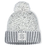 Women's Fanatics White/Gray Seattle Kraken Fundamental Mist Cuffed Knit Hat with Pom