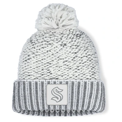 Women's Fanatics White/Gray Seattle Kraken Fundamental Mist Cuffed Knit Hat with Pom