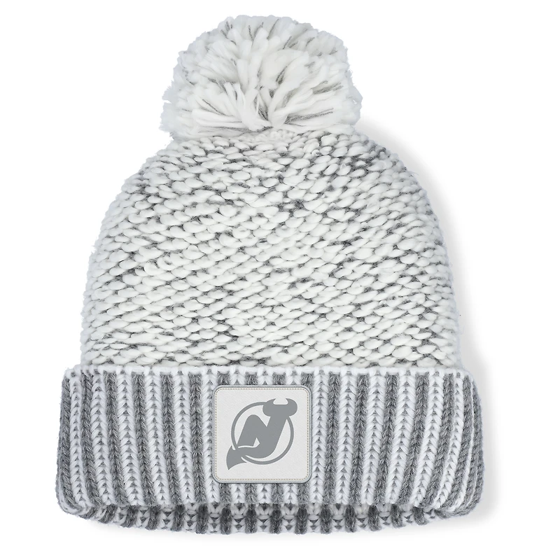 Women's Fanatics White/Gray New Jersey Devils Fundamental Mist Cuffed Knit Hat with Pom