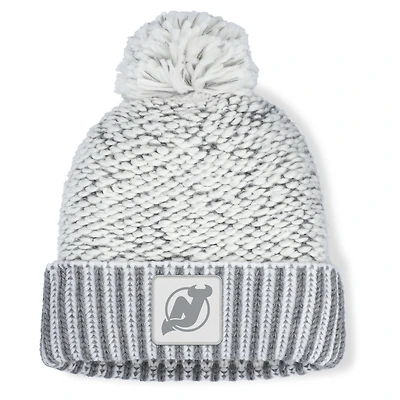 Women's Fanatics White/Gray New Jersey Devils Fundamental Mist Cuffed Knit Hat with Pom