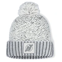 Women's Fanatics White/Gray New Jersey Devils Fundamental Mist Cuffed Knit Hat with Pom