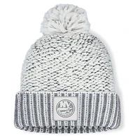 Women's Fanatics White/Gray New York Islanders Fundamental Mist Cuffed Knit Hat with Pom
