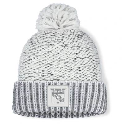 Women's Fanatics White/Gray New York Rangers Fundamental Mist Cuffed Knit Hat with Pom