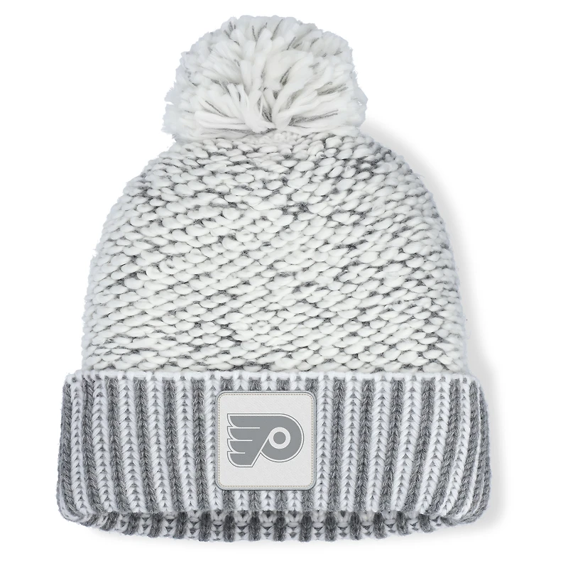 Women's Fanatics White/Gray Philadelphia Flyers Fundamental Mist Cuffed Knit Hat with Pom
