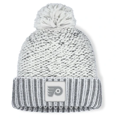 Women's Fanatics White/Gray Philadelphia Flyers Fundamental Mist Cuffed Knit Hat with Pom