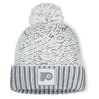 Women's Fanatics White/Gray Philadelphia Flyers Fundamental Mist Cuffed Knit Hat with Pom