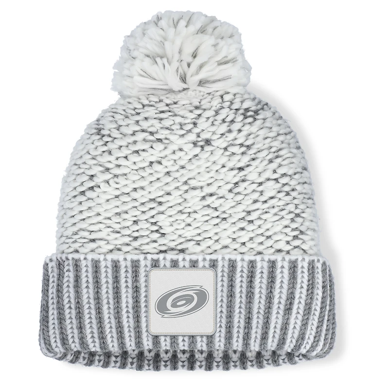Women's Fanatics White/Gray Carolina Hurricanes Fundamental Mist Cuffed Knit Hat with Pom