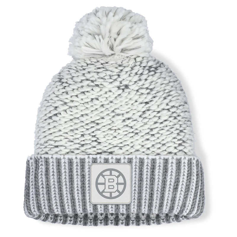 Women's Fanatics White/Gray Boston Bruins Fundamental Mist Cuffed Knit Hat with Pom