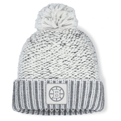 Women's Fanatics White/Gray Boston Bruins Fundamental Mist Cuffed Knit Hat with Pom