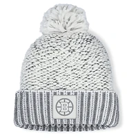 Women's Fanatics White/Gray Boston Bruins Fundamental Mist Cuffed Knit Hat with Pom