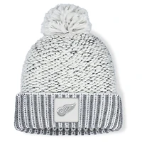 Women's Fanatics White/Gray Detroit Red Wings Fundamental Mist Cuffed Knit Hat with Pom