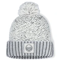 Women's Fanatics White/Gray Buffalo Sabres Fundamental Mist Cuffed Knit Hat with Pom