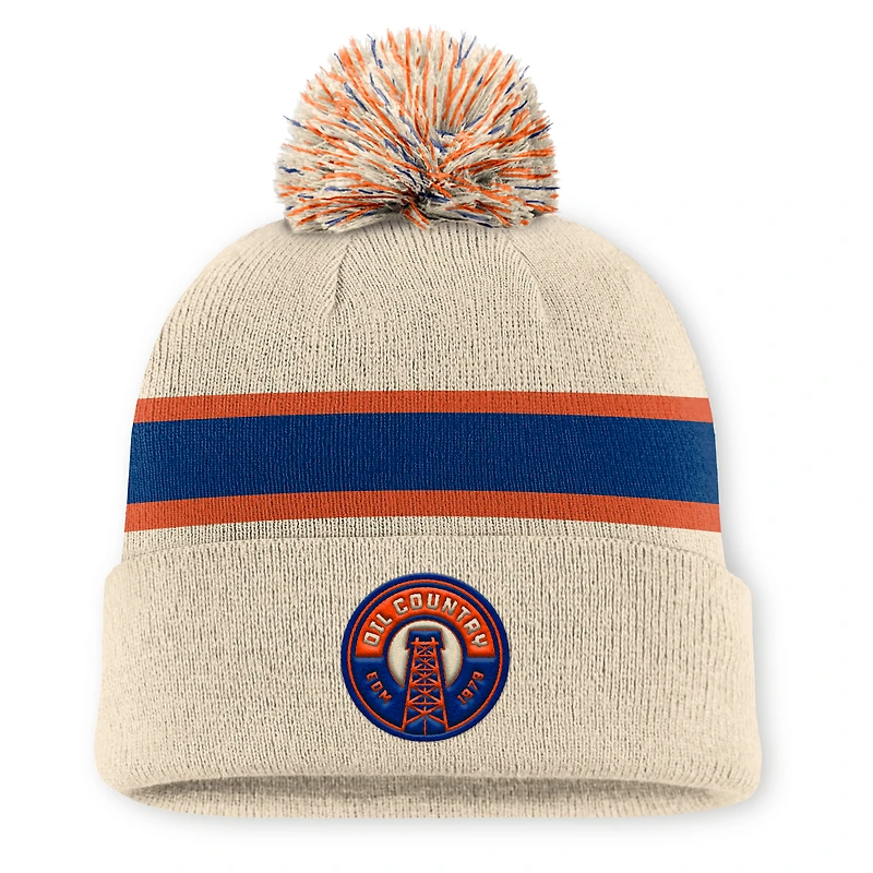 Men's Fanatics Cream Edmonton Oilers Authentic Pro Alt Jersey Cuffed Knit Hat with Pom