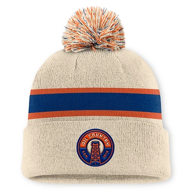 Men's Fanatics Cream Edmonton Oilers Authentic Pro Alt Jersey Cuffed Knit Hat with Pom