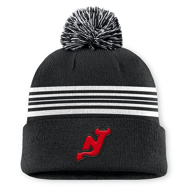 Men's Fanatics Black New Jersey Devils Authentic Pro Alt Jersey Cuffed Knit Hat with Pom