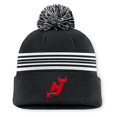 Men's Fanatics Black New Jersey Devils Authentic Pro Alt Jersey Cuffed Knit Hat with Pom