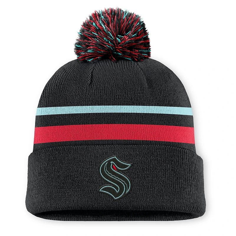Men's Fanatics Black Seattle Kraken Authentic Pro Alt Jersey Cuffed Knit Hat with Pom