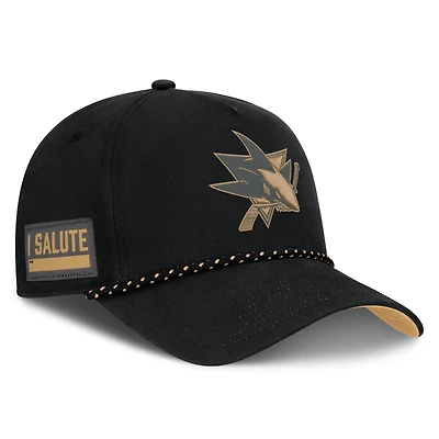 Men's Fanatics  Black San Jose Sharks Military Appreciation Authentic Pro A-Frame Adjustable Hat