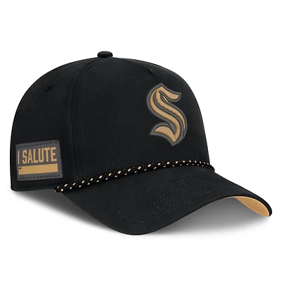 Men's Fanatics  Black Seattle Kraken Military Appreciation Authentic Pro A-Frame Adjustable Hat