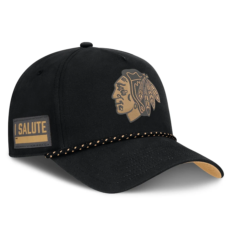 Men's Fanatics Black Chicago Blackhawks Military Appreciation Authentic Pro A-Frame Adjustable Hat