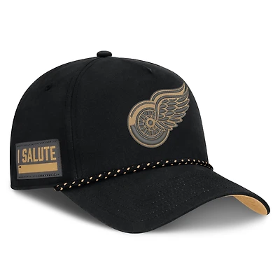 Men's Fanatics  Black Detroit Red Wings Military Appreciation Authentic Pro A-Frame Adjustable Hat
