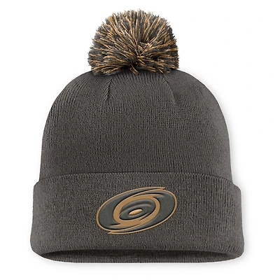 Men's Fanatics  Charcoal Carolina Hurricanes Authentic Pro Military Appreciation Cuffed Knit Hat with Pom