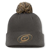 Men's Fanatics  Charcoal Carolina Hurricanes Authentic Pro Military Appreciation Cuffed Knit Hat with Pom