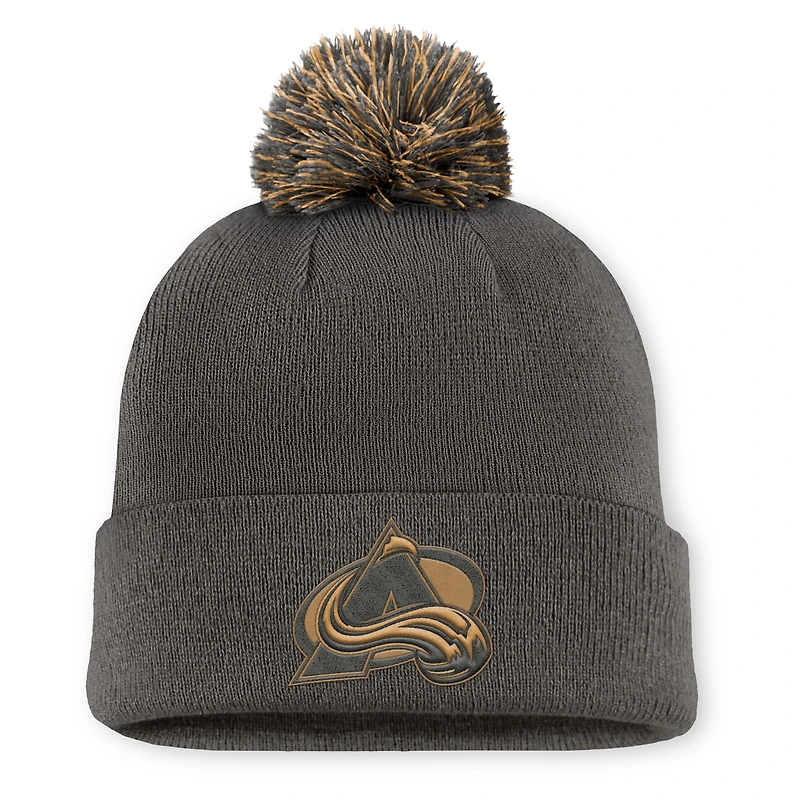 Men's Fanatics  Charcoal Colorado Avalanche Authentic Pro Military Appreciation Cuffed Knit Hat with Pom